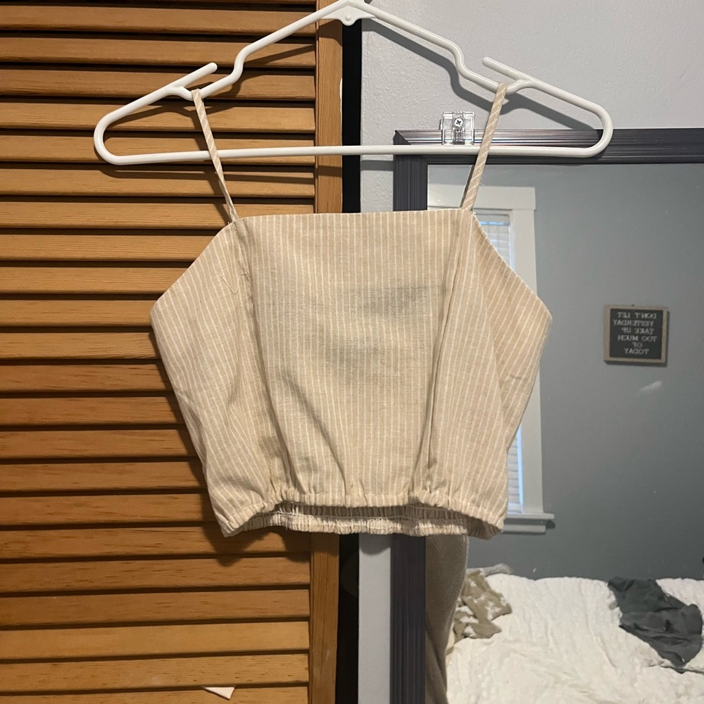Tan and white stripe two piece set! Size small in both.